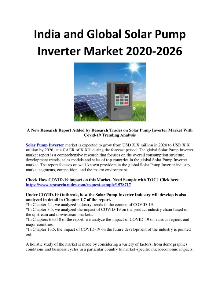 india and global solar pump inverter market 2020