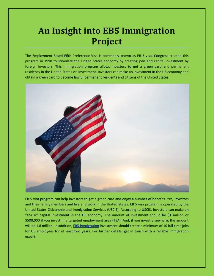 an insight into eb5 immigration project