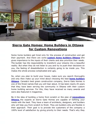 Sierra Gate Homes: Home Builders in Ottawa for Custom Renovations