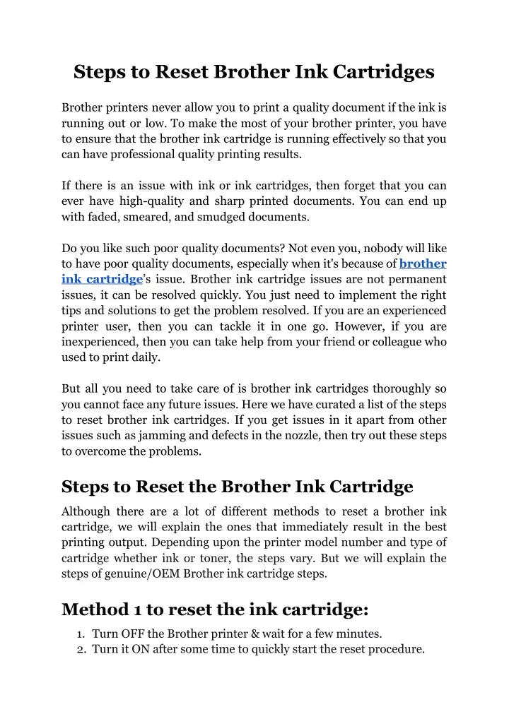 steps to reset brother ink cartridges