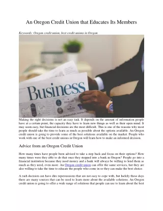 an oregon credit union that educates its members