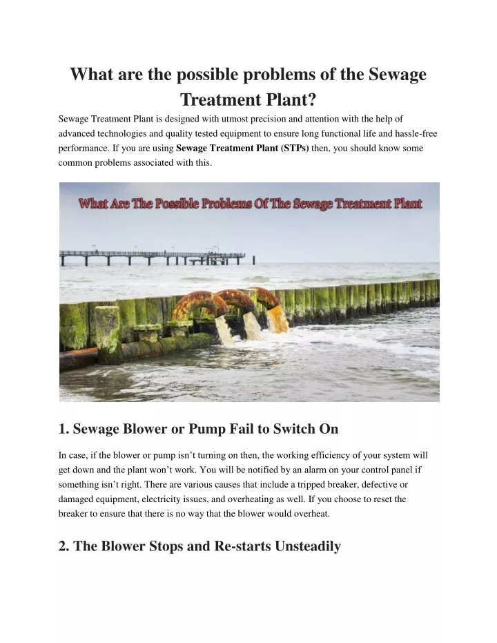 what are the possible problems of the sewage