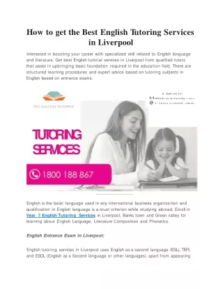How to get the Best English Tutoring Services in Liverpool