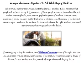 Vinreportcheck.com - Questions To Ask While Buying Used Car