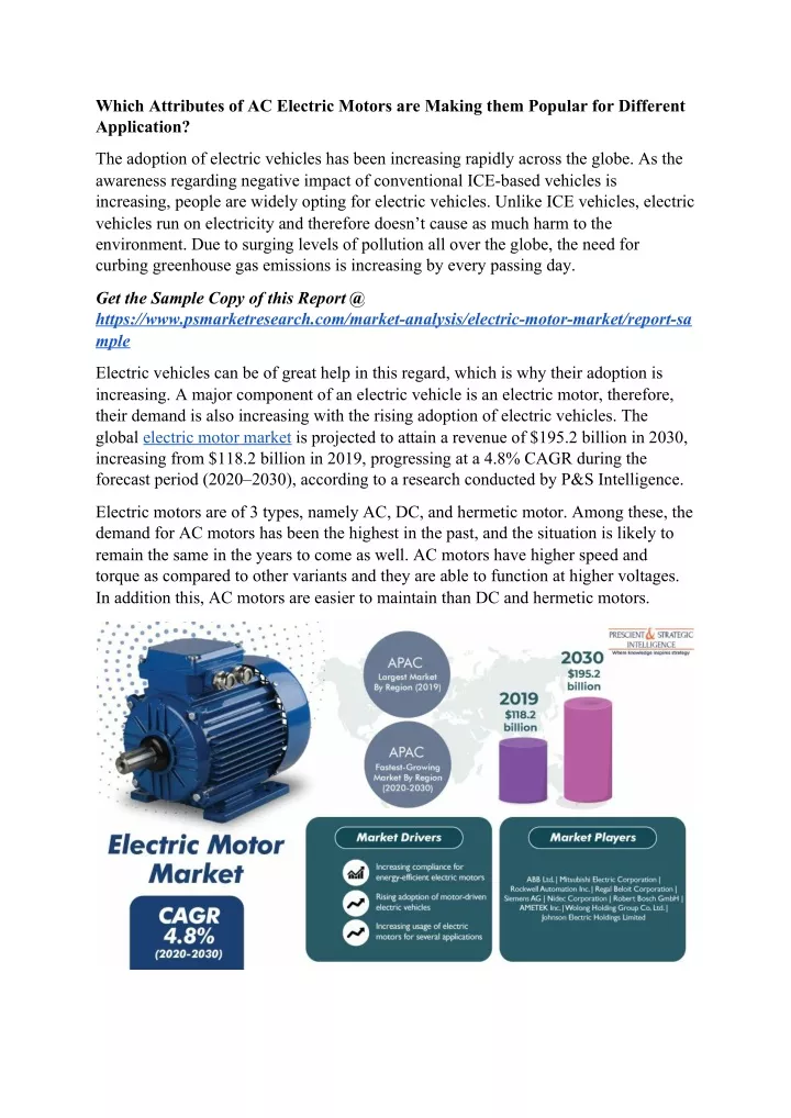 which attributes of ac electric motors are making