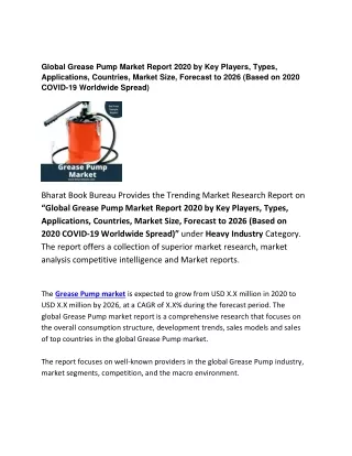 global grease pump market report 2020