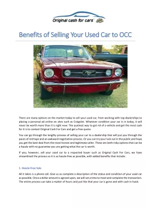 Benefits of Selling Your Used Car to OCC