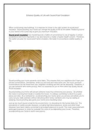 Enhance Quality of Life with Sound Proof Insulation