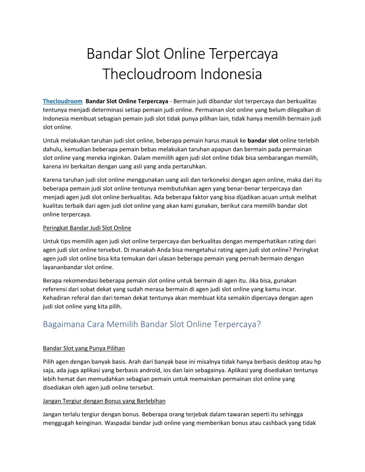 bandar slot online terpercaya thecloudroom