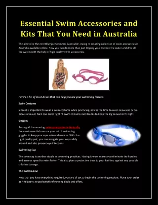 Essential Swim Accessories and Kits That You Need in Australia