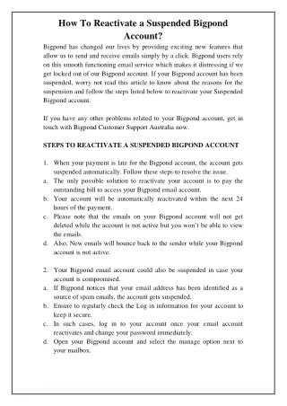 how to reactivate a suspended bigpond account
