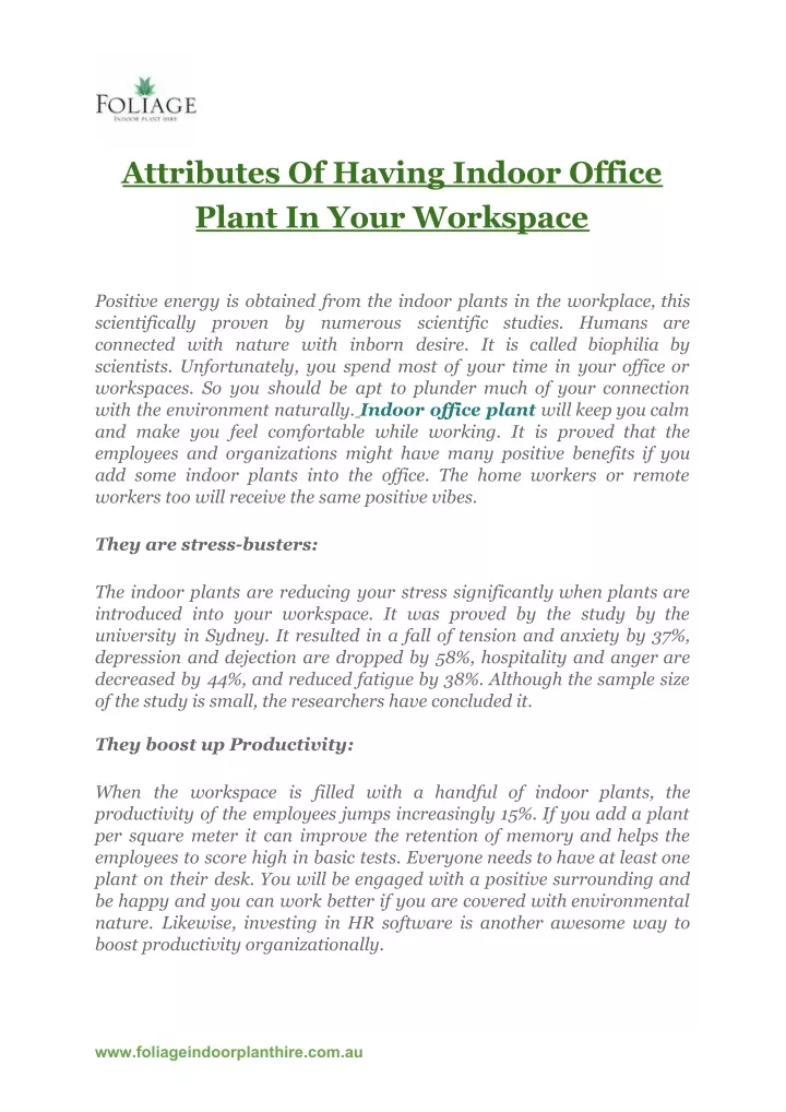 attributes of having indoor office plant in your