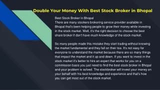 Double Your Money With Best Stock Broker in Bhopal