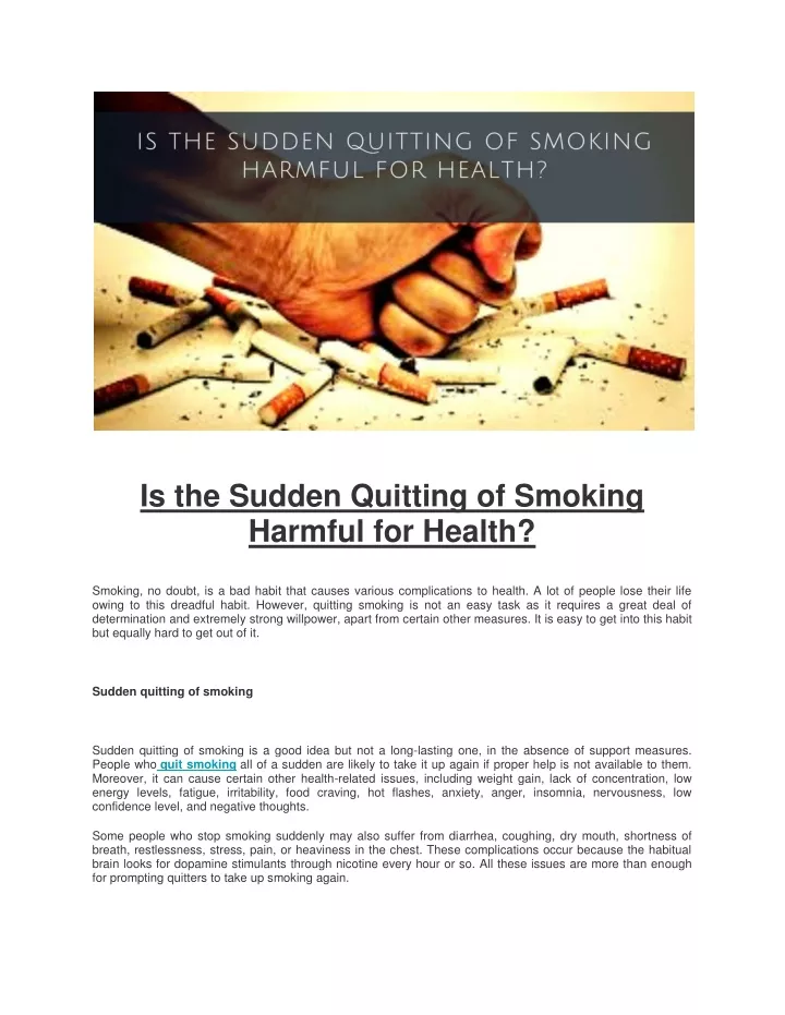 is the sudden quitting of smoking harmful