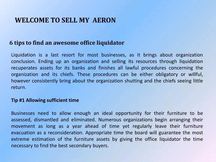 welcome to sell my aeron