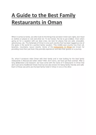 Best Family Restaurants in Oman to Entice Your Taste Buds