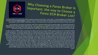 why choosing a forex broker is important the way to choose a forex ecn broker list