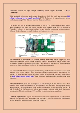 miniature version of high voltage switching power