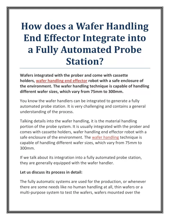 how does a wafer handling end effector integrate