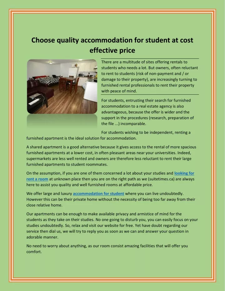 choose quality accommodation for student at cost