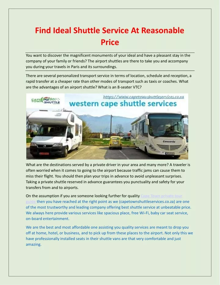 find ideal shuttle service at reasonable price