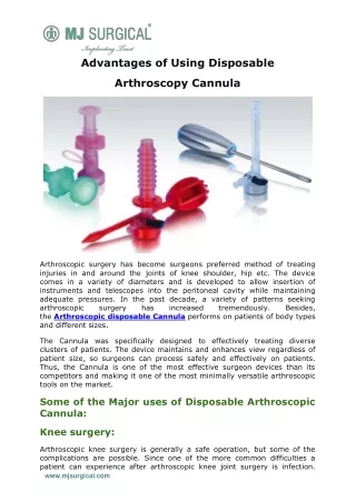 Advantages of Using Disposable Arthroscopy Cannula