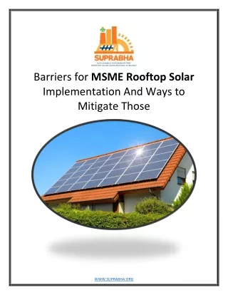 Barriers For MSME Rooftop Solar Implementation And Ways to Mitigate Those