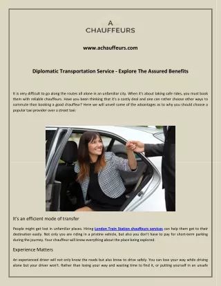 Diplomatic Transportation Service - Explore The Assured Benefits It