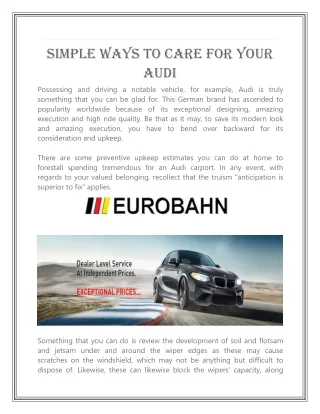 Simple WayS to Care For your audi