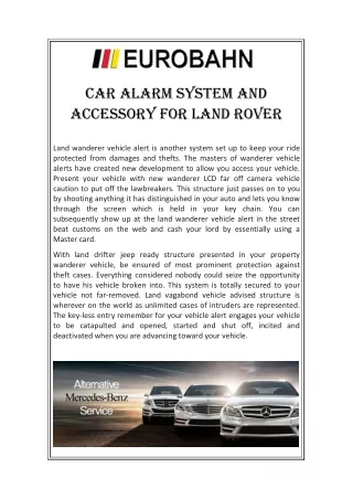 Car alarm SyStem and aCCeSSory for land rover
