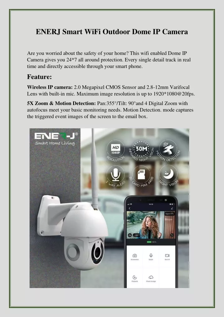 enerj smart wifi outdoor dome ip camera