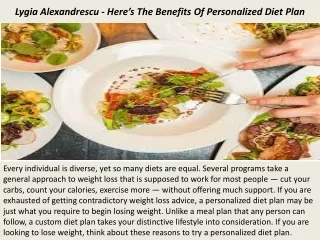 Lygia Alexandrescu - Here’s The Benefits Of Personalized Diet Plan