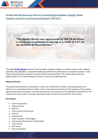 zeolite market revenue drivers growth