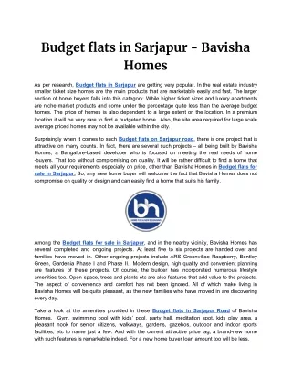 Budget flats in Sarjapur - Bavisha Homes