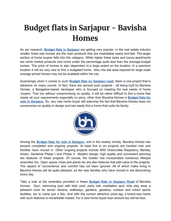 budget flats in sarjapur bavisha homes