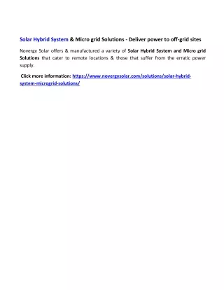 solar hybrid system micro grid solutions deliver