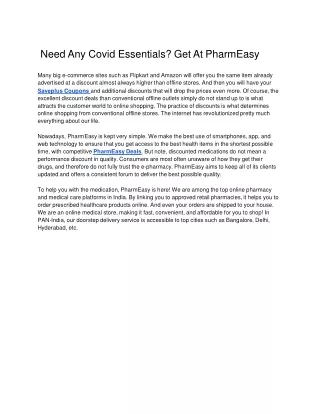 Need Any Covid Essentials? Get At PharmEasy