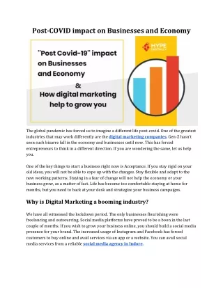 Post COVID-19 impact on Businesses and Economy | SEO Services