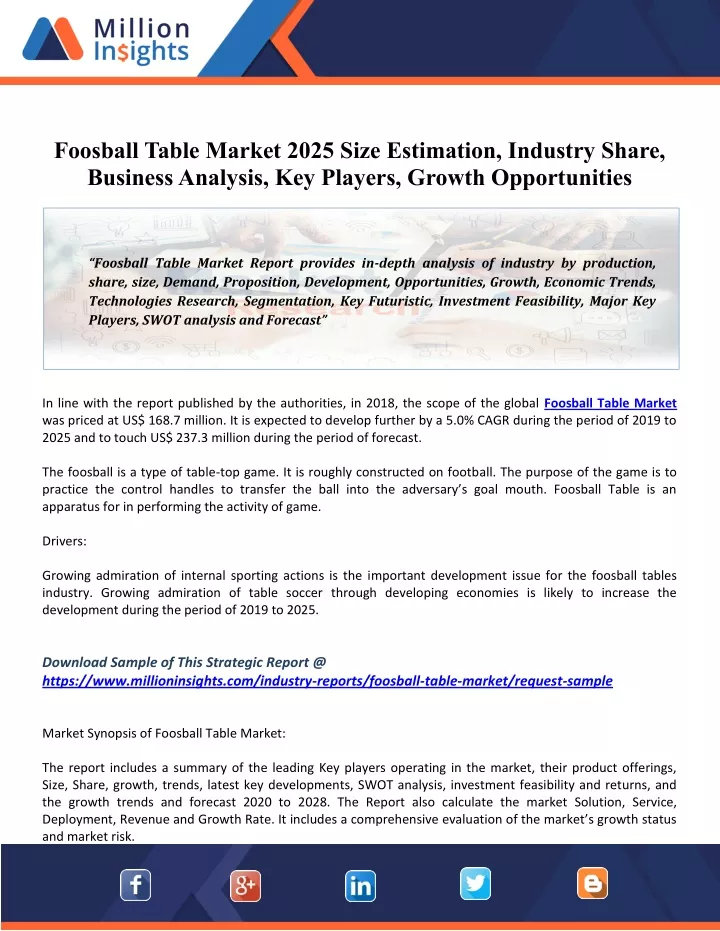 foosball table market 2025 size estimation