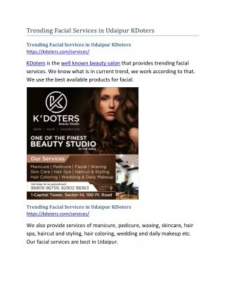 trending facial services in udaipur kdoters