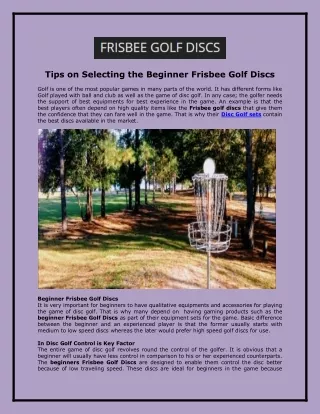 Tips on Selecting the Beginner Frisbee Golf Discs