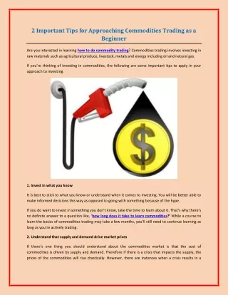 2 important tips for approaching commodities