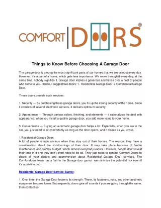 Things to Know Before Choosing A Garage Door
