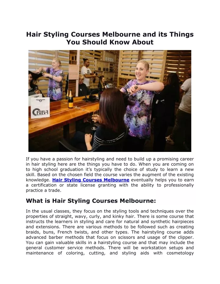 hair styling courses melbourne and its things
