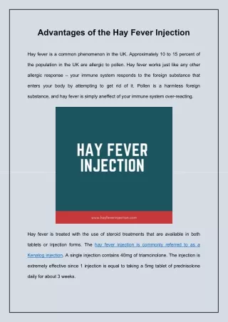 advantages of the hay fever injection