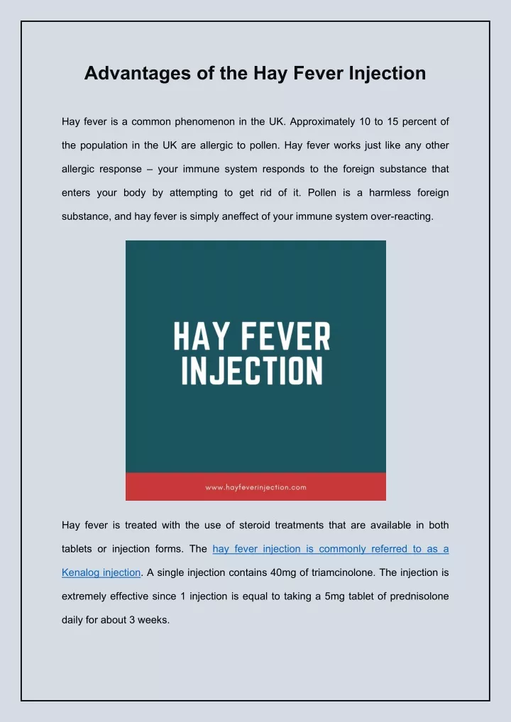 advantages of the hay fever injection