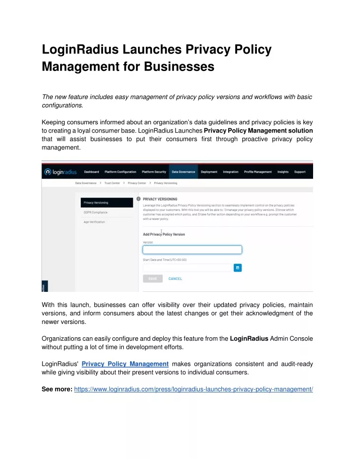 loginradius launches privacy policy management