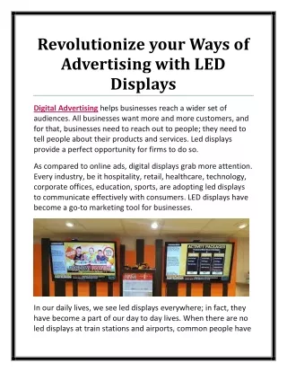 Revolutionize your Ways of Advertising with LED Displays