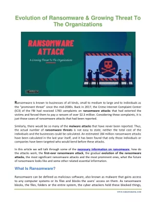 Evolution of Ransomware: Growing Threat To The Organizations