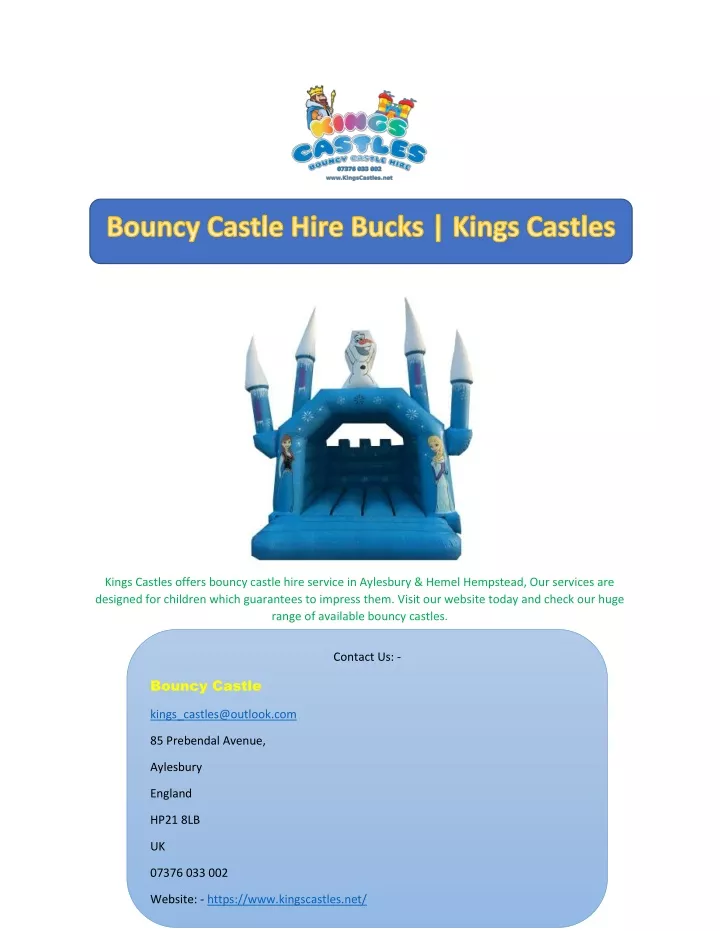kings castles offers bouncy castle hire service